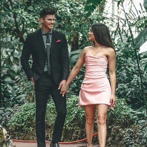 House of CB Jasmine strapless pink satin mini dress